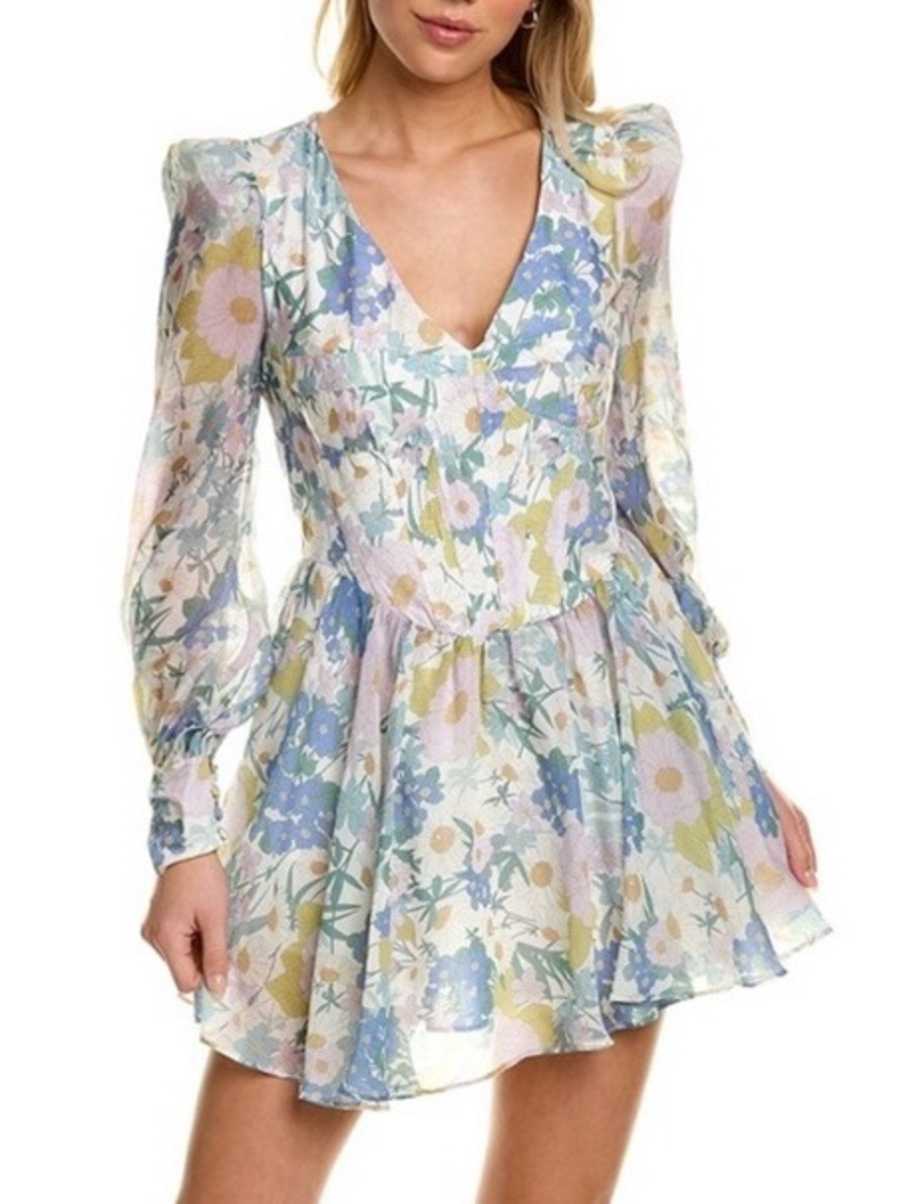 Bardot Zelina Floral Mini Dress M Romantic Puff Sleeve Garden Party Dress